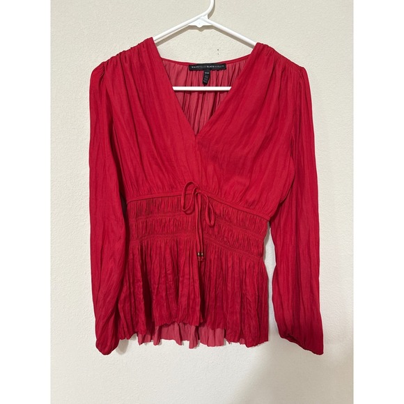 White House Black Market Tops - Vampire Red Tie Waist Blouse XXS Fairycore Indie Whimsigoth Peasant Whimsical